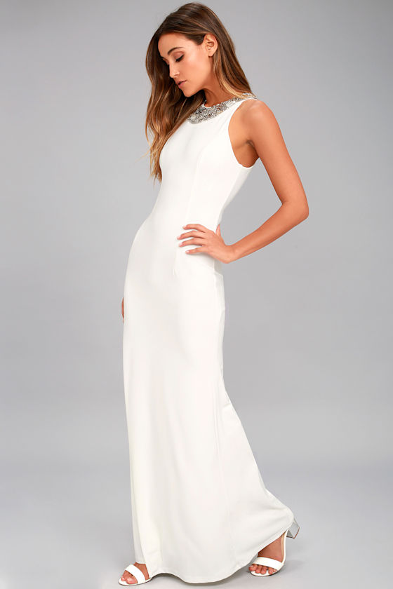 Pledging My Love White Beaded Maxi Dress 2