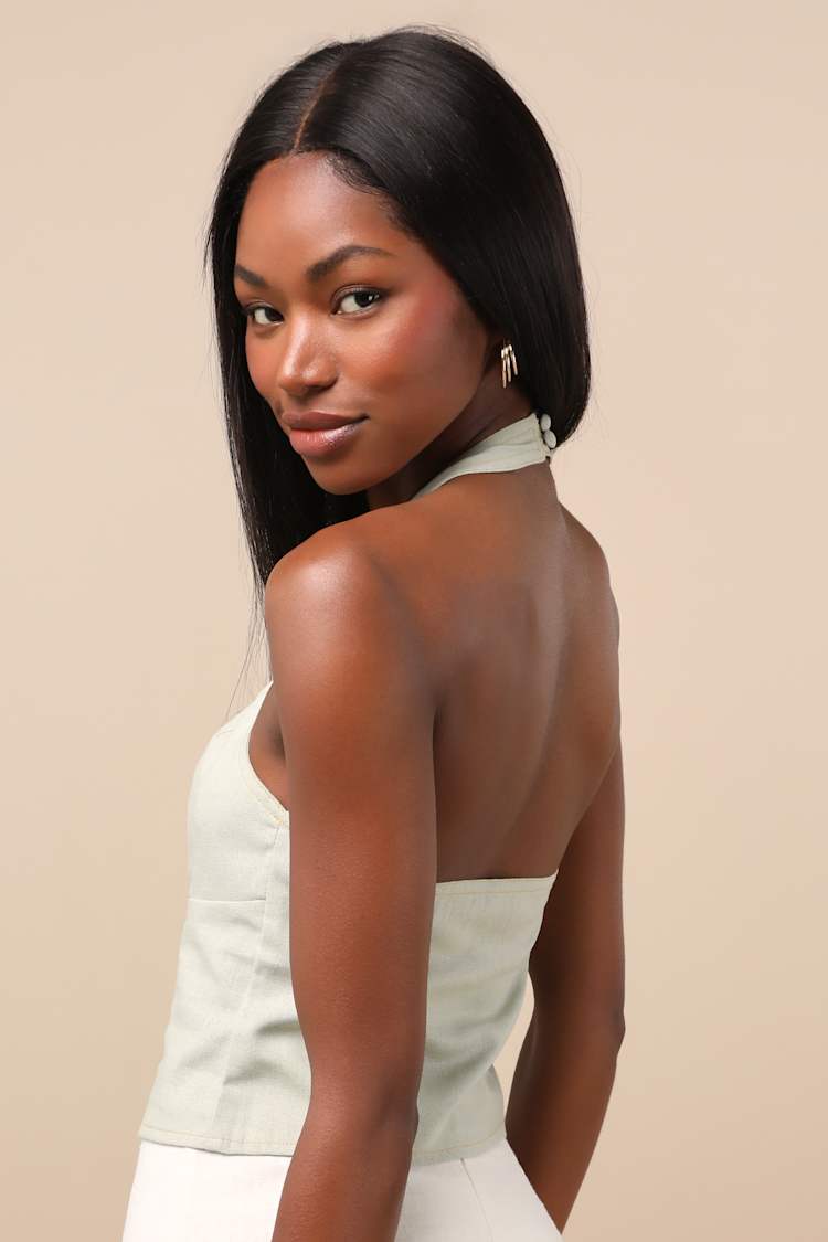 Astraia Sage Green Hook-and-Eye Halter Top