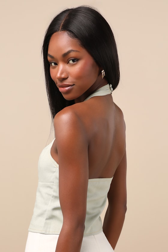 Astraia Sage Green Hook-and-Eye Halter Top 4