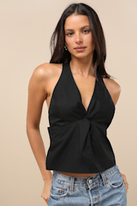 Basia Black Tie-Back Bow Halter Top 2
