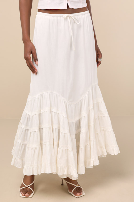 Bedelia Ivory Tiered Drawstring Maxi Skirt 4