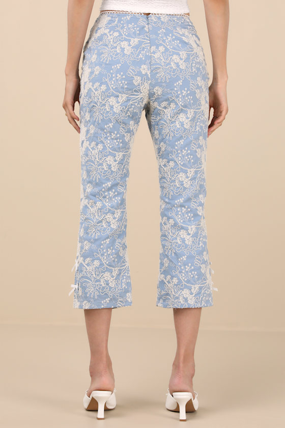 Blue Embroidered Capri Pants - Cropped Pants - High-Rise Capris - Image 4