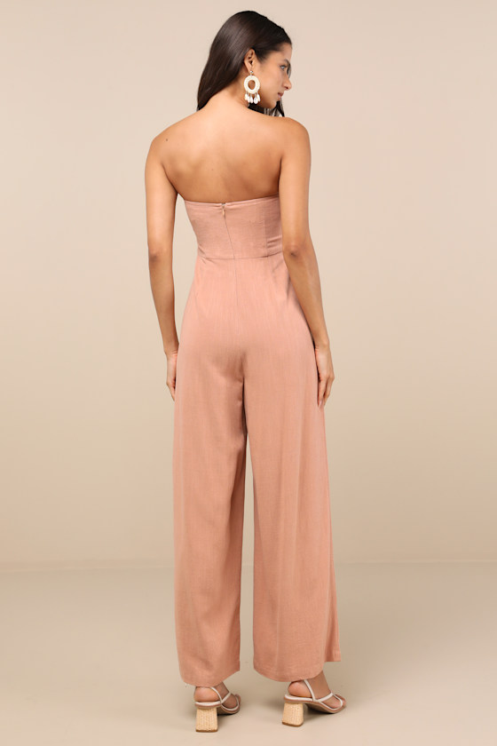 Breezy Essential Light Brown Linen Wide-Leg Jumpsuit - thumbnail 2