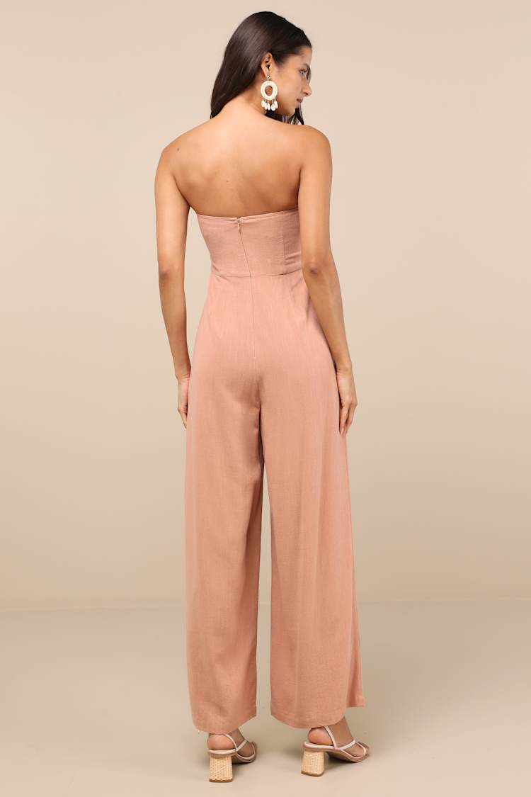 Breezy Essential Light Brown Linen Wide-Leg Jumpsuit