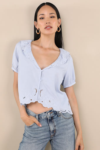 Briallen Light Blue Embroidered Short Sleeve Top 2