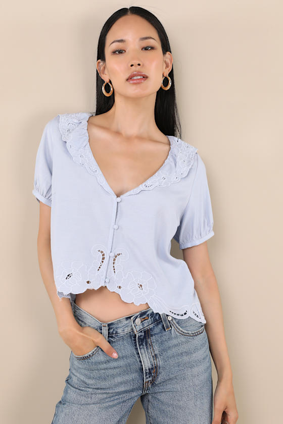 Briallen Light Blue Embroidered Short Sleeve Top 2