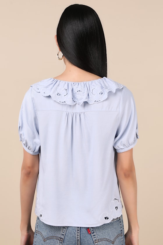 Briallen Light Blue Embroidered Short Sleeve Top 4