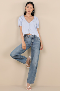 Briallen Light Blue Embroidered Short Sleeve Top 6