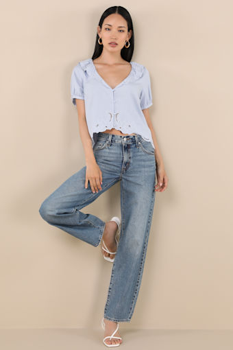 Briallen Light Blue Embroidered Short Sleeve Top 6