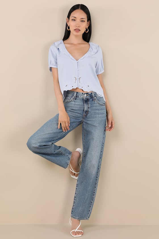 Briallen Light Blue Embroidered Short Sleeve Top 6