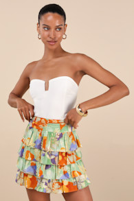 Halyna Mint Green Multi Boho Print Tiered Mini Skirt 2