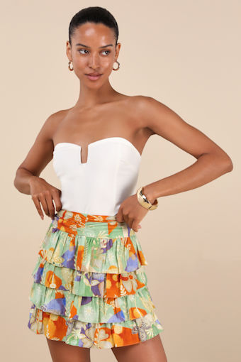 Halyna Mint Green Multi Boho Print Tiered Mini Skirt 2