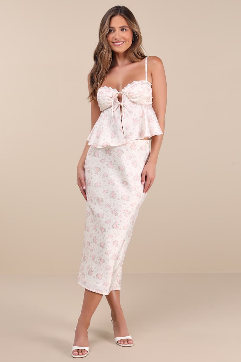 Alexia Ivory Ditsy Floral Satin Babydoll Tank Top