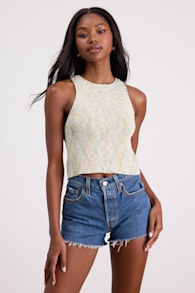 Cennet Ivory Multi Space Dye Lace-Up Tank Top 2