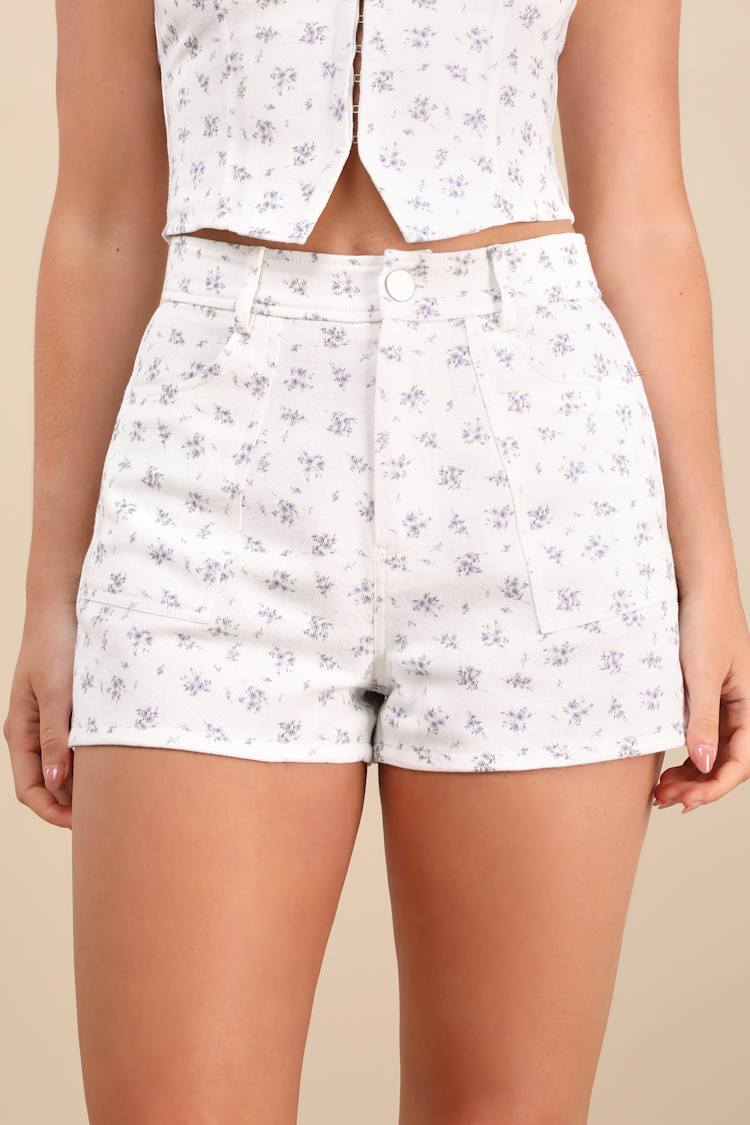 Lulus Hanan White Ditsy Floral High-rise Twill Shorts - Size M White Ditsy Floral Shorts - Twill Shorts - High-Rise Twill  main image 2
