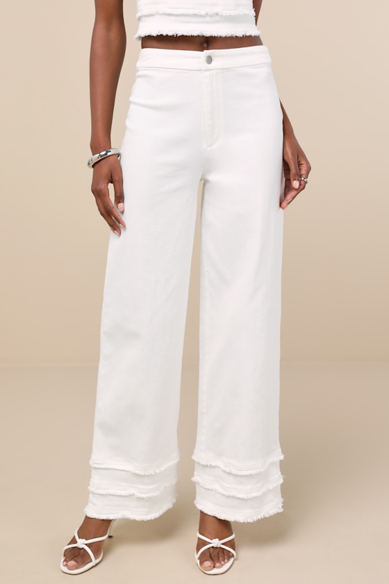 Lulus Mckayla White Frayed High-rise Jeans In Multi
