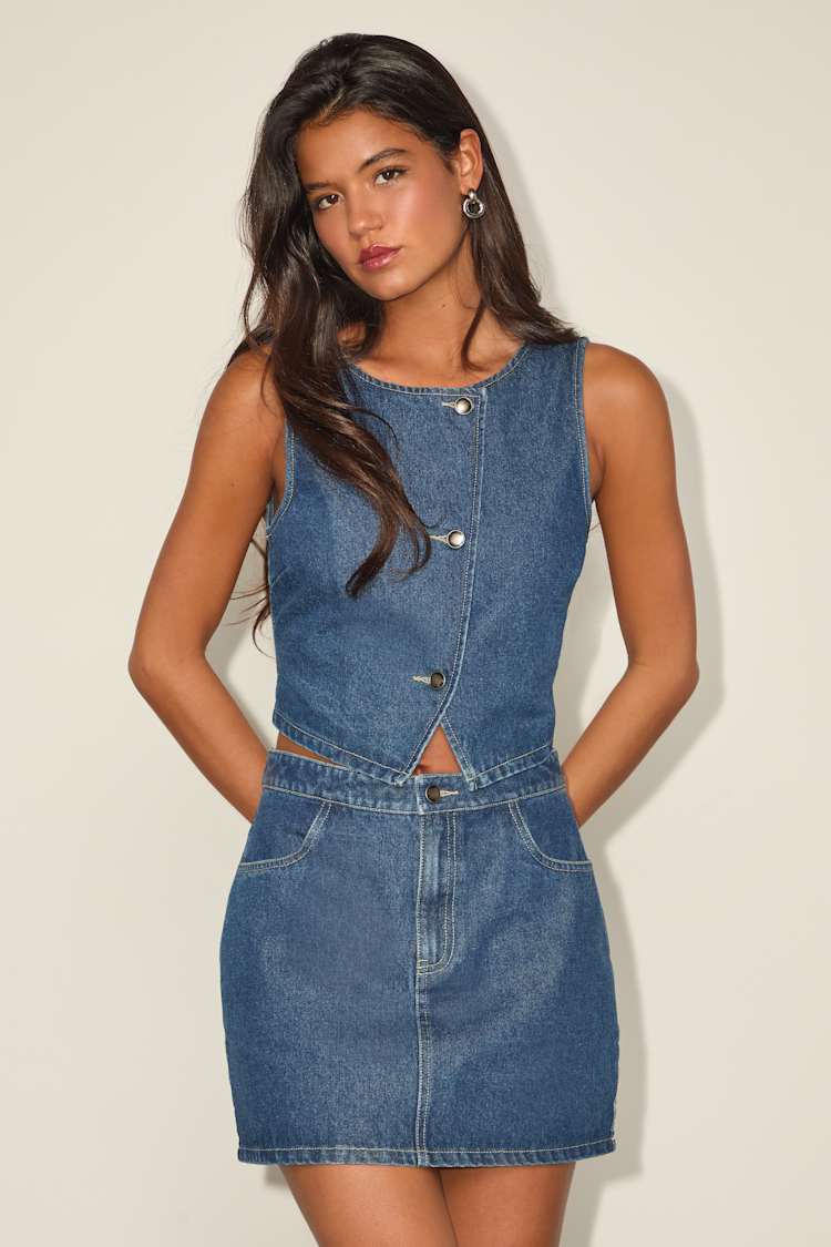 Lulus | Blue Dayton Medium Wash Denim Mini Skirt | Womens | X-Large (Available in XS, S, M, L) | Cotton/Polyester