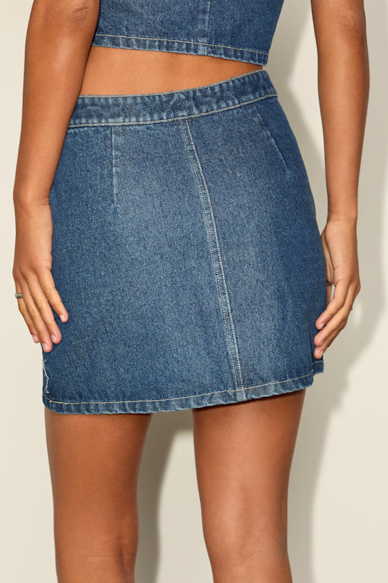 Medium Wash Denim Skirt - Denim Mini Skirt - High-Rise Skirt