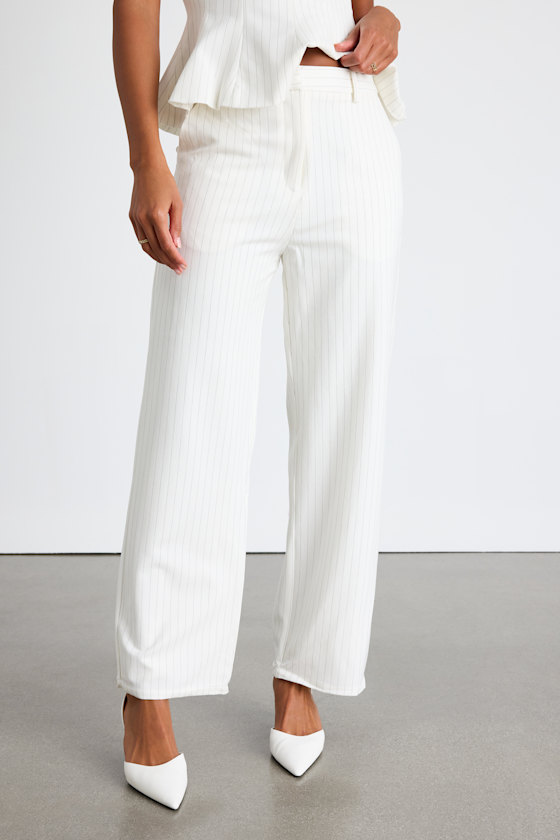 Matija White Pinstriped High-Rise Straight Leg Trouser Pants 3