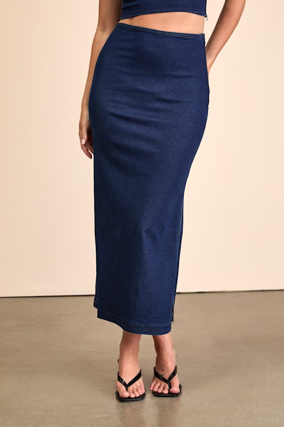 Helaine Dark Wash Denim Mermaid Midi Skirt 3