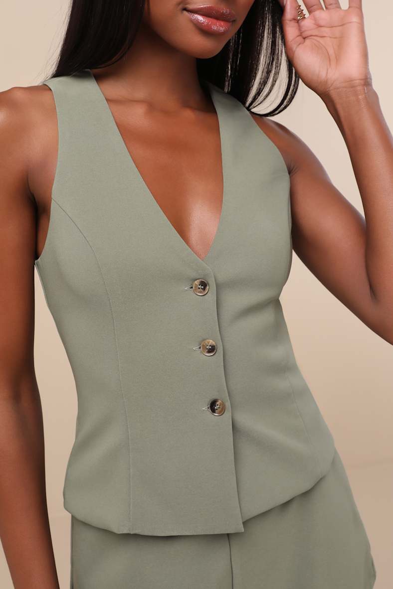 Gracinda Sage Button-Front Vest Top