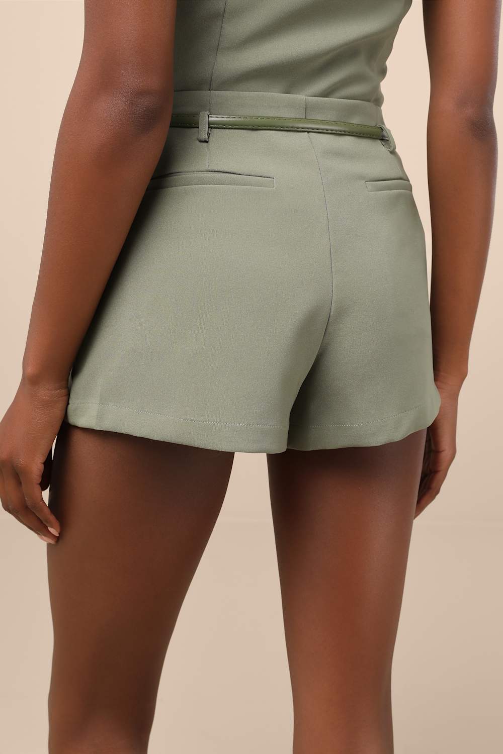 Gracinda Sage Belted Mid-Rise Micro Shorts