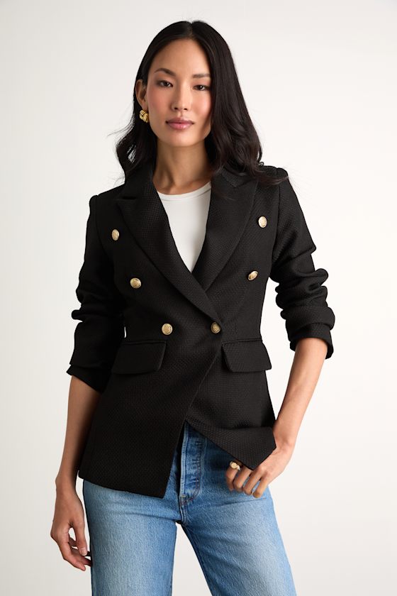 Sandara Black Oversized Double-Breasted Blazer 1