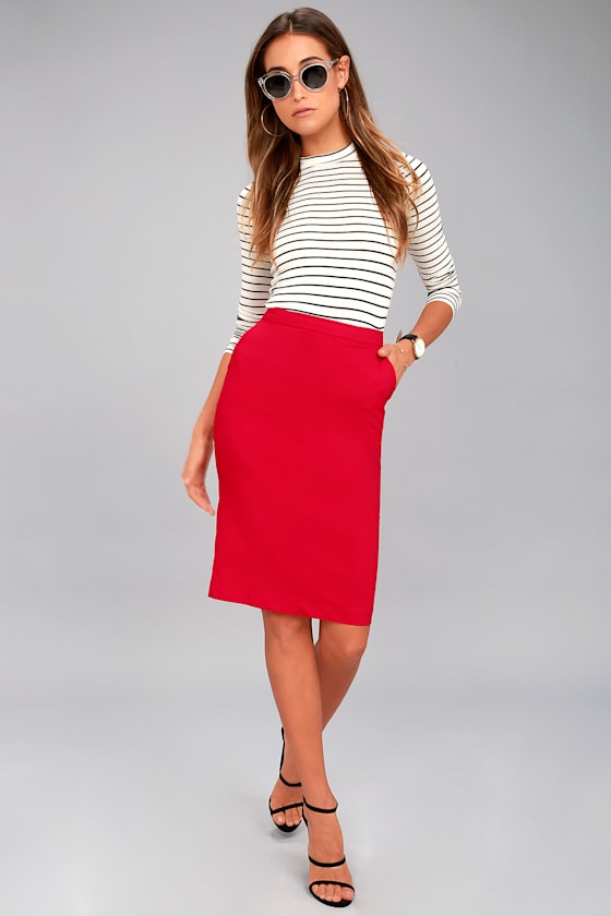Daily Wonder Red Bodycon Midi Skirt 2
