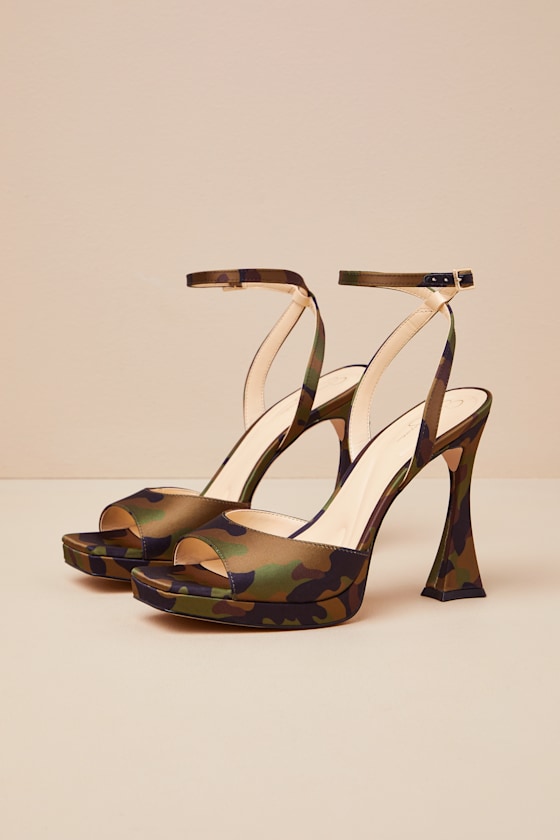 Jixte Forest Camo Satin High Heel Ankle Strap Sandals 2