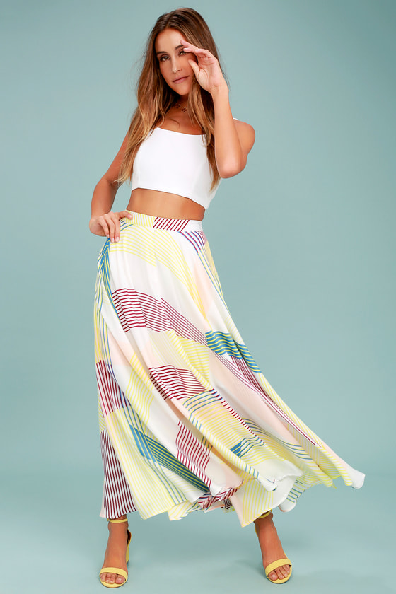 White Striped Skirt - Print Maxi Skirt - Colorful Skirt - Lulus