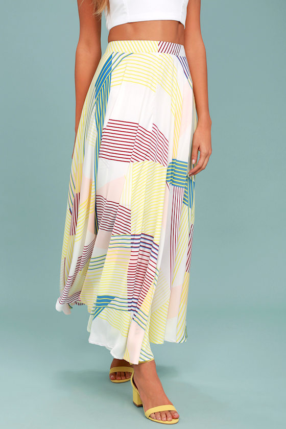 Color Me Wonderful White Striped Maxi Skirt 2