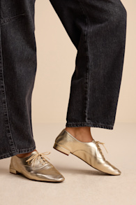 Starlet Light Gold Metallic Leather Lace-Up Oxfords 1
