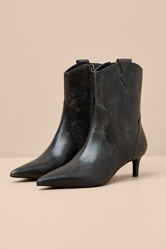 Dallas Black and Beige Leather Western Kitten Heel Booties 1