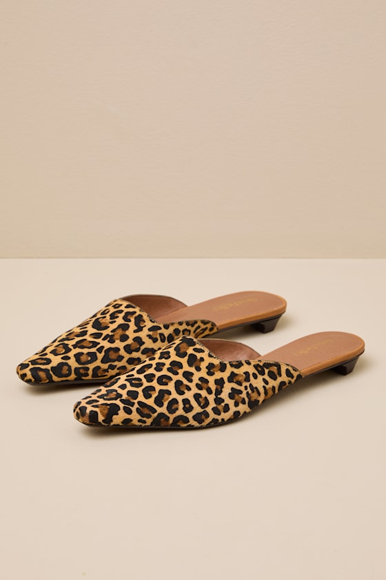 Mocktail Leopard Calf Hair Leather Kitten Heel Mules