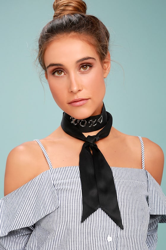 New Friends Colony XOXO Black Silk Choker Necklace 3