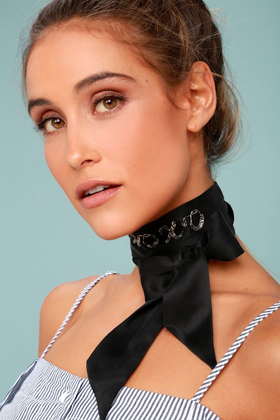 New Friends Colony XOXO Black Silk Choker Necklace 5