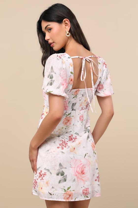 Kenlee Ivory Floral Puff Sleeve Mini Dress 5