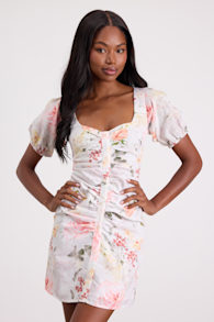 Kenlee Ivory Floral Puff Sleeve Mini Dress 2