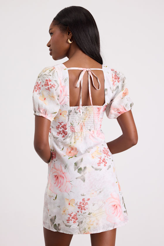 Kenlee Ivory Floral Puff Sleeve Mini Dress 4