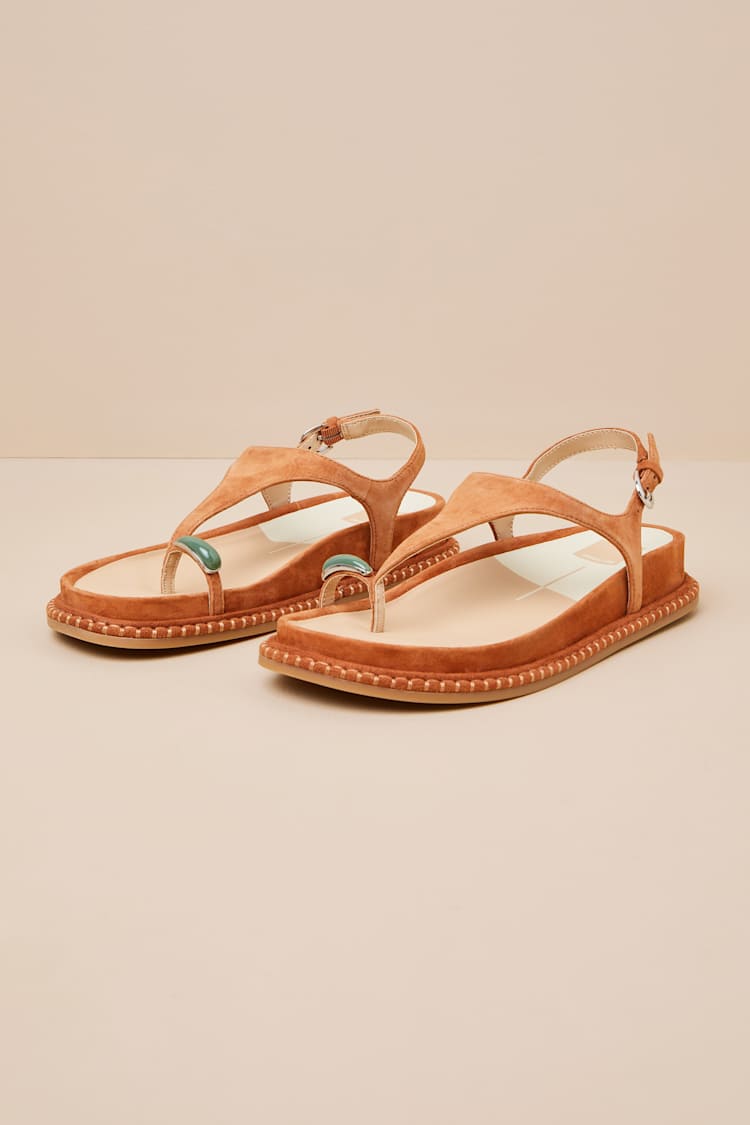 Stefan Gemstone Caramel Suede T-Straps Sandals