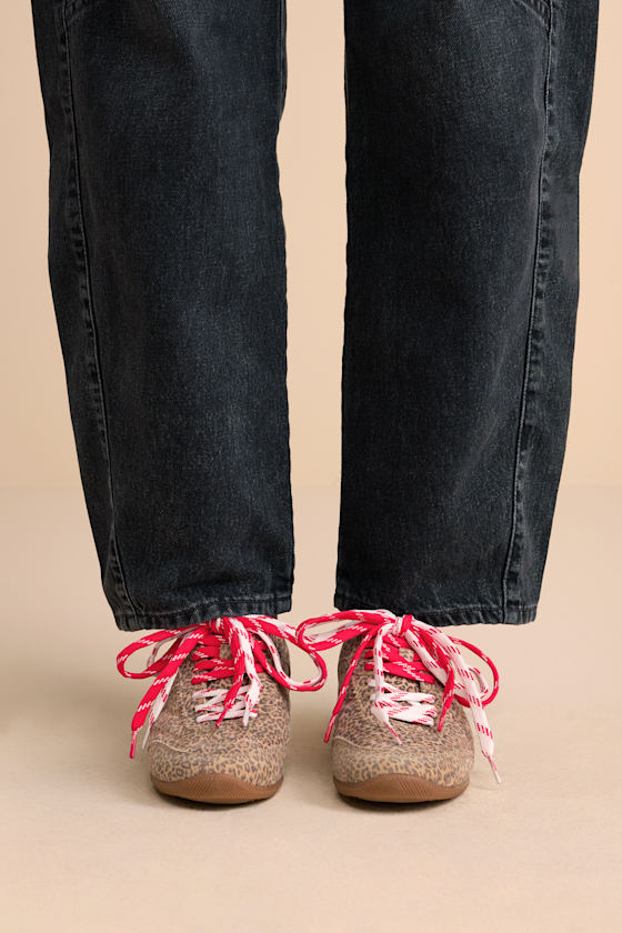 Laini Tan Leopard Printed Suede Leather Lace-Up Sneakers 1