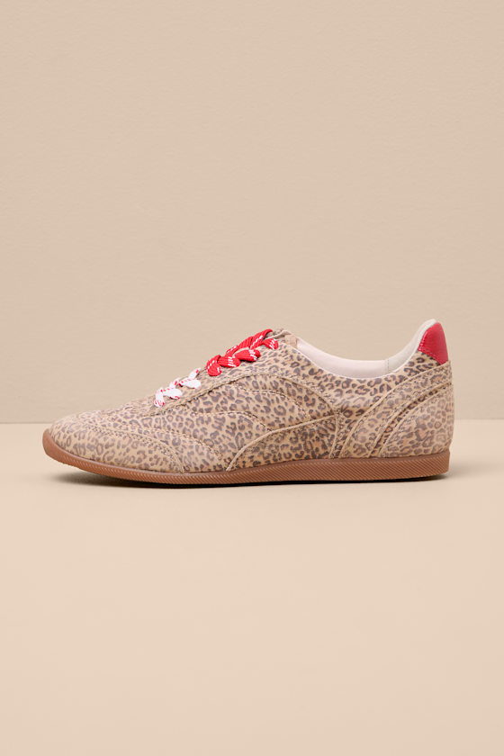 Laini Tan Leopard Printed Suede Leather Lace-Up Sneakers 1