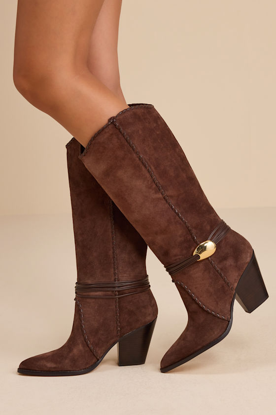 Dolce Vita Brown Jody Dark Suede Leather Stitched Knee-High Boots Size 8.5