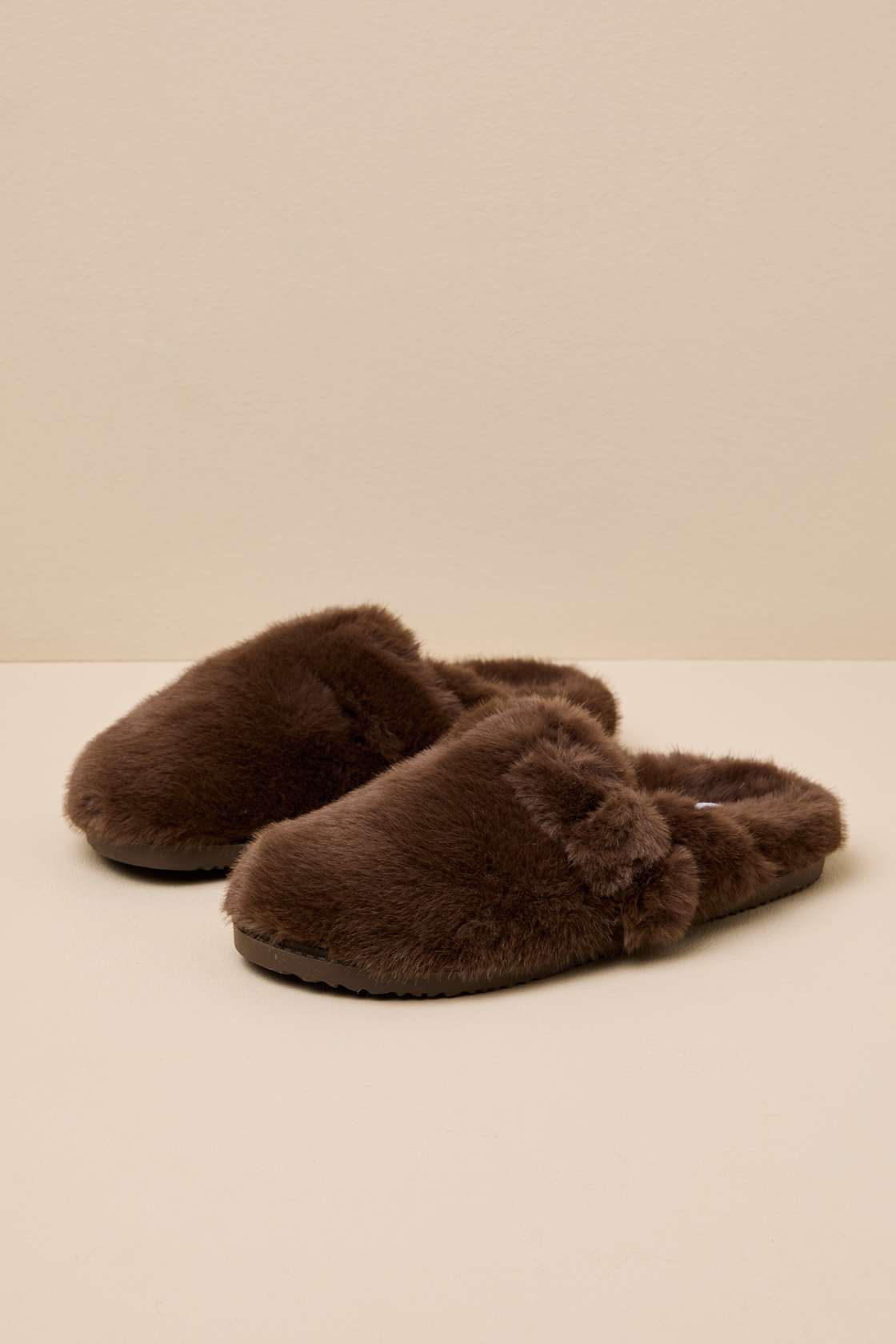 Portland Taupe Faux Fur Mule Slippers