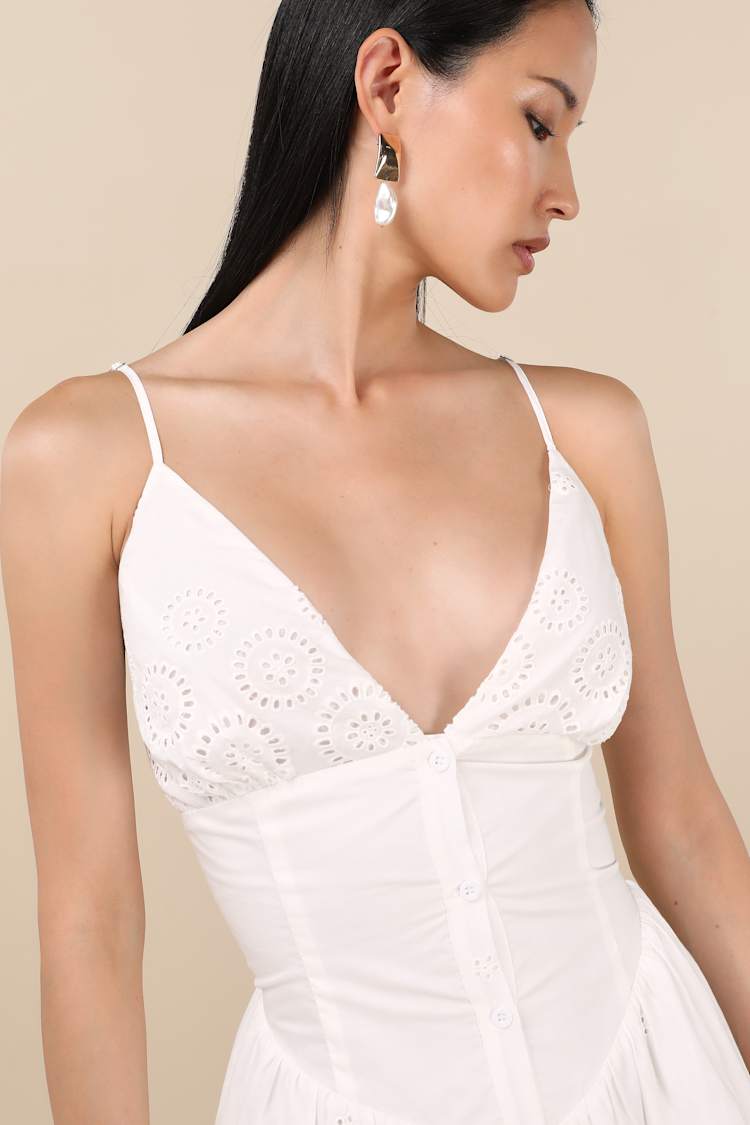 White Eyelet Embroidered Dress - Button-Front Dress - Midi Dress - Lulus