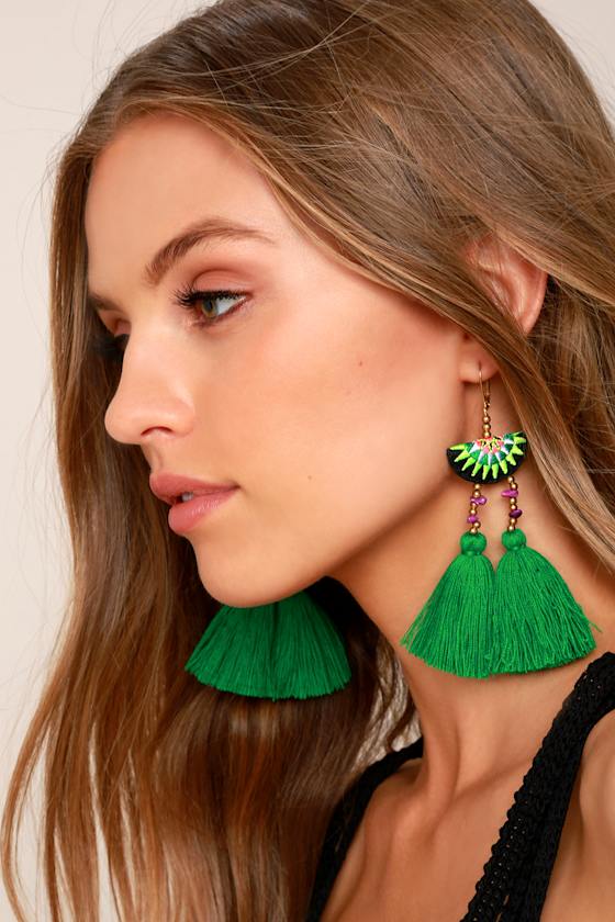 Shashi Delaney Green Tassel Earrings 2