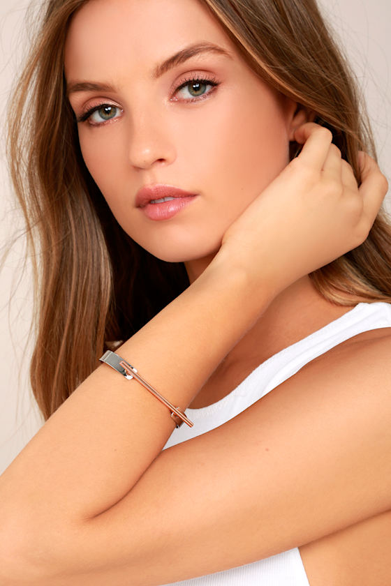 Trendy Bar Bracelet Silver and Rose Gold Cuff Lulus