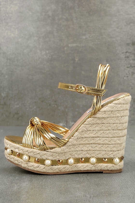 gold prom wedges