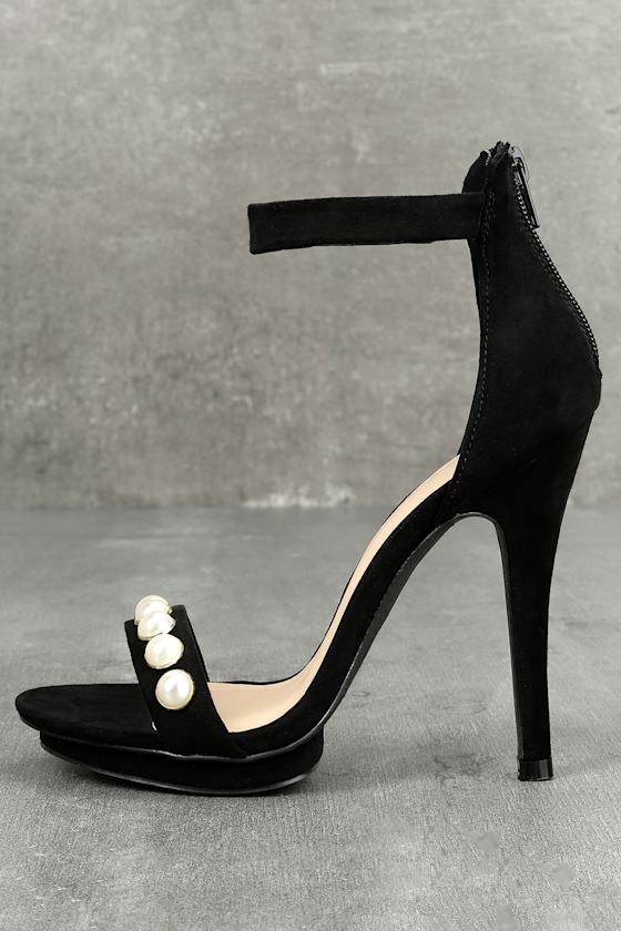 Camille Black Suede Pearl Platform Heels 1