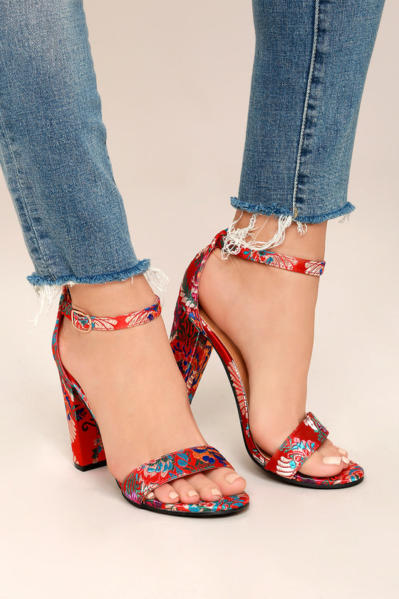 Red floral heels hotsell